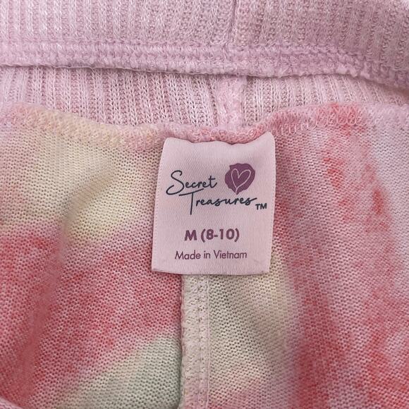 Secret Treasures Sz M Tie Dye Shorts Elastic Waist Pockets Coral Pink Yellow - Picture 3 of 5